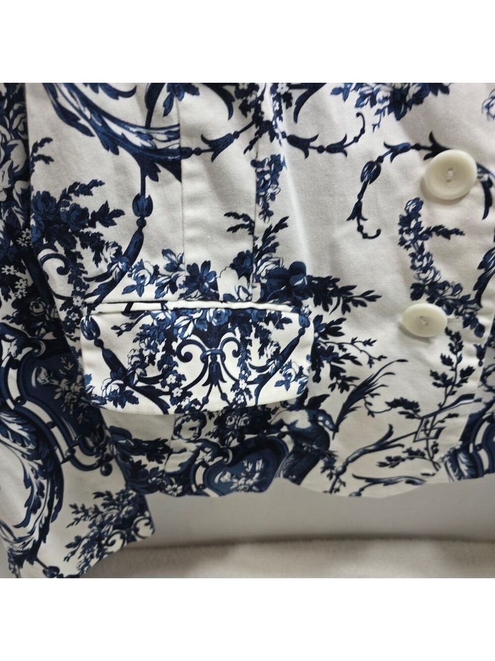 Women's Bamboo Traders White Blue Floral Blazer L - Picture 2 of 8